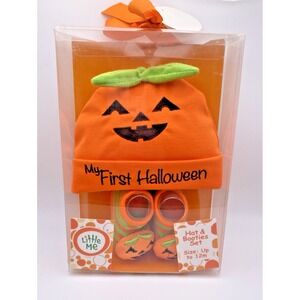 Little Me My First Halloween Pumpkin Hat Booties Set Up to 12 mo NIP